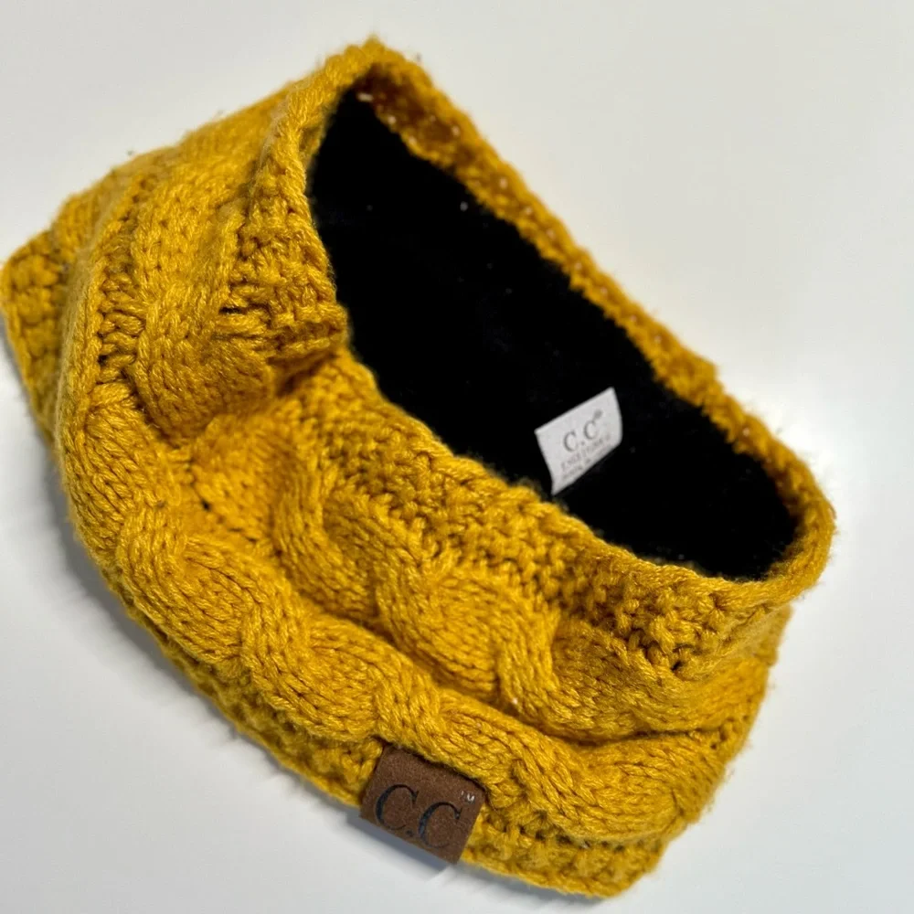 C.C Sherpa Lined Cable Knit Headband • Mustard • NEW